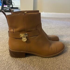 Michael Kors Brown Leather Ankle Booties with Gold MK Charm